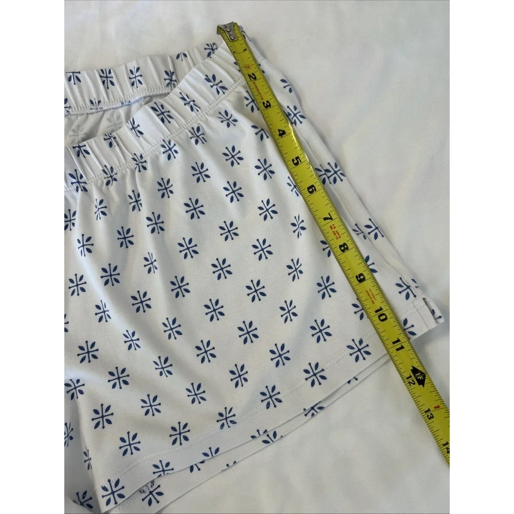 LAKE Pajamas Womens XL Pima Cotton Long-Short Set White Blue Floral Starburst - Picture 9 of 10